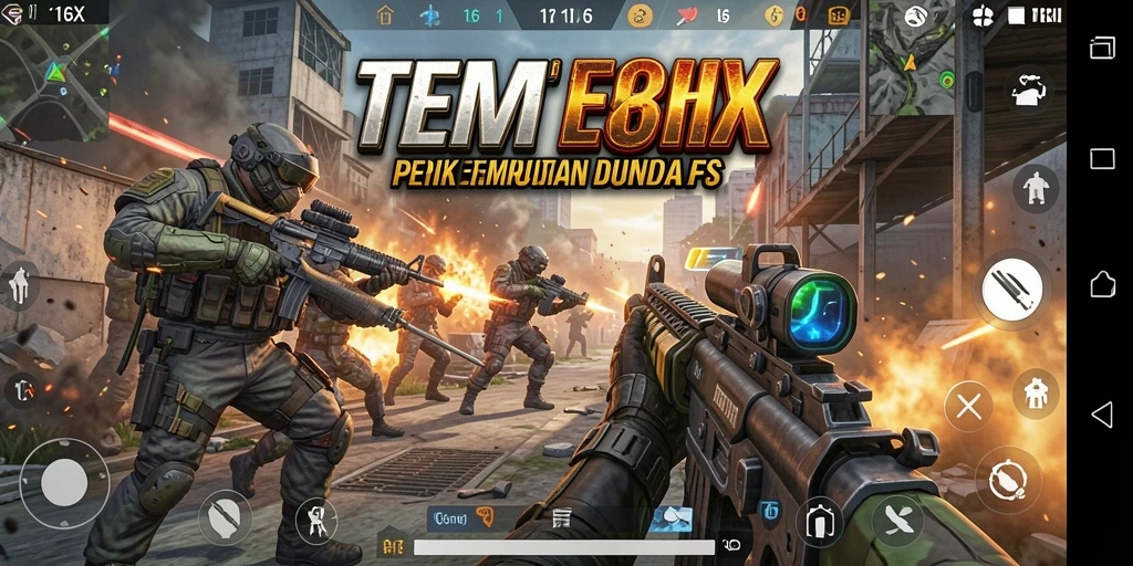 Screenshot utama 116X menampilkan aksi tembak-menembak yang mendebarkan.