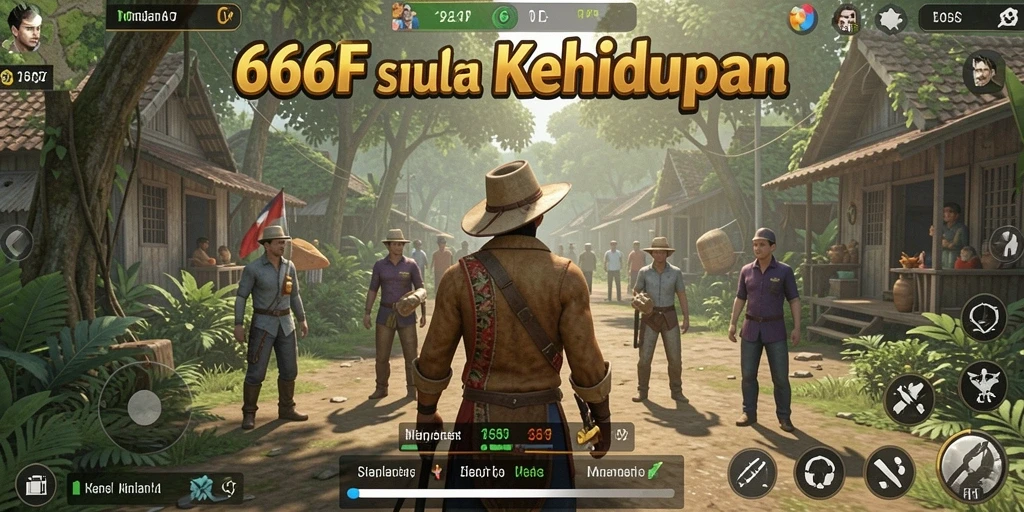 Screenshot gameplay menunjukkan karakter berinteraksi dalam lingkungan simulasi.