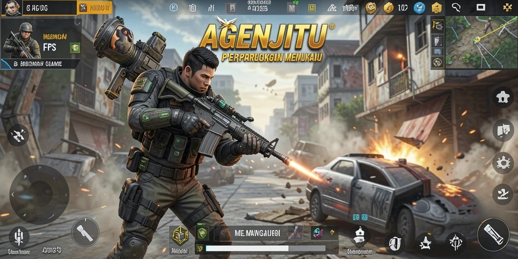 Tampilan gameplay seru AGENJITU dengan aksi tembak-menembak yang intens.