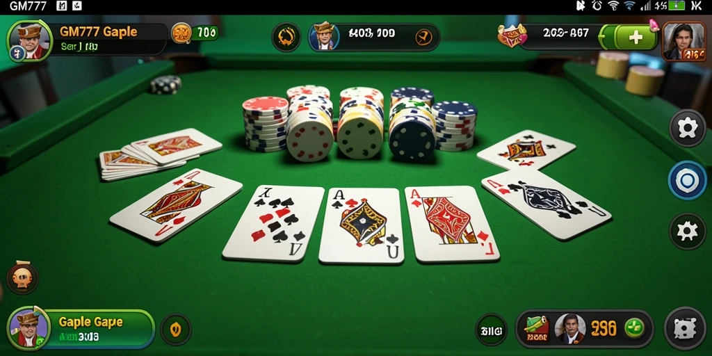 Screenshot GM777 menampilkan gameplay Gaple yang menarik dan interaktif.