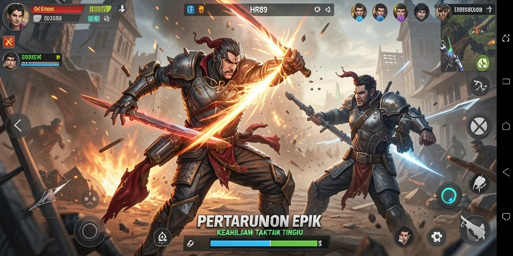 Screenshot gameplay HR89 menampilkan pertarungan karakter dengan grafis yang menakjubkan.