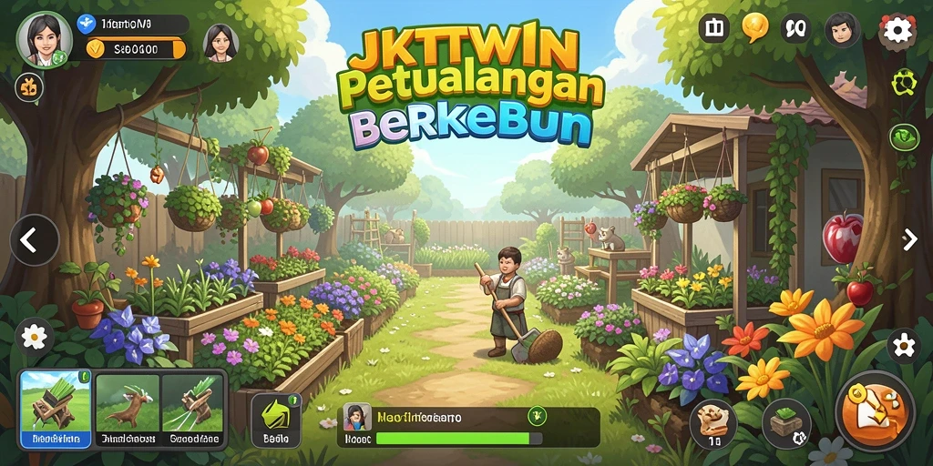 Screenshot gameplay JKTWIN menampilkan lahan pertanian yang subur dan tanaman yang beraneka ragam.