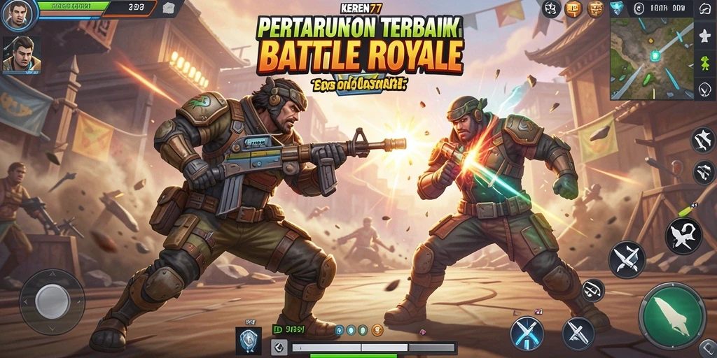 Gameplay seru KEREN77 di arena Battle Royale.