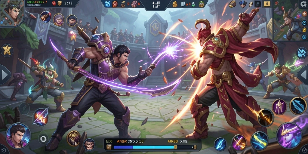 Screenshot gameplay NGASO77 yang menampilkan aksi seru di arena MOBA.